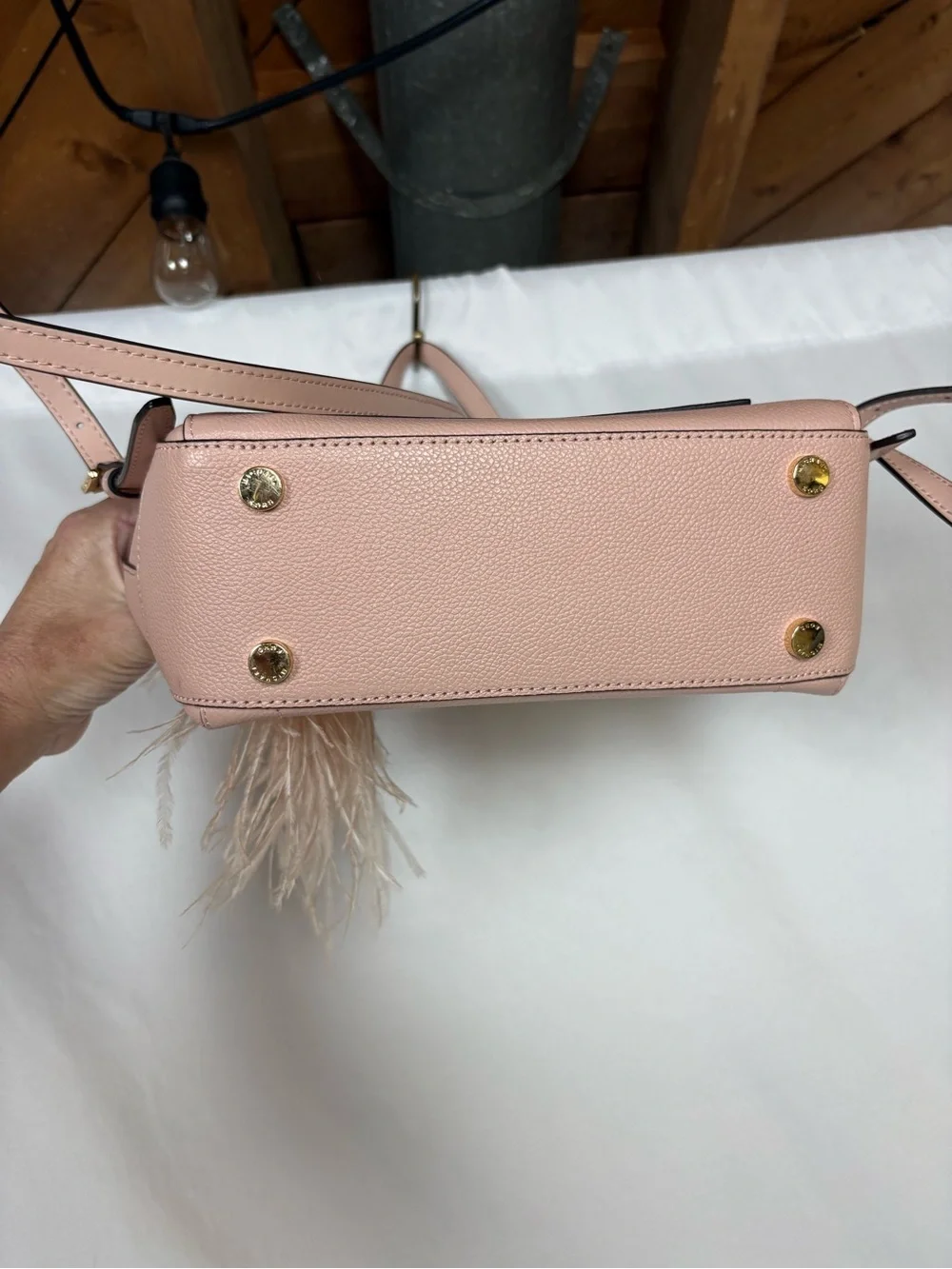 Michael Kors Blush Pink Pebbled Leather Backpack with Feather Tassel